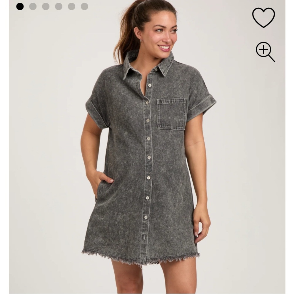 PINKBLUSH Black Denim Button Up Maternity Dress